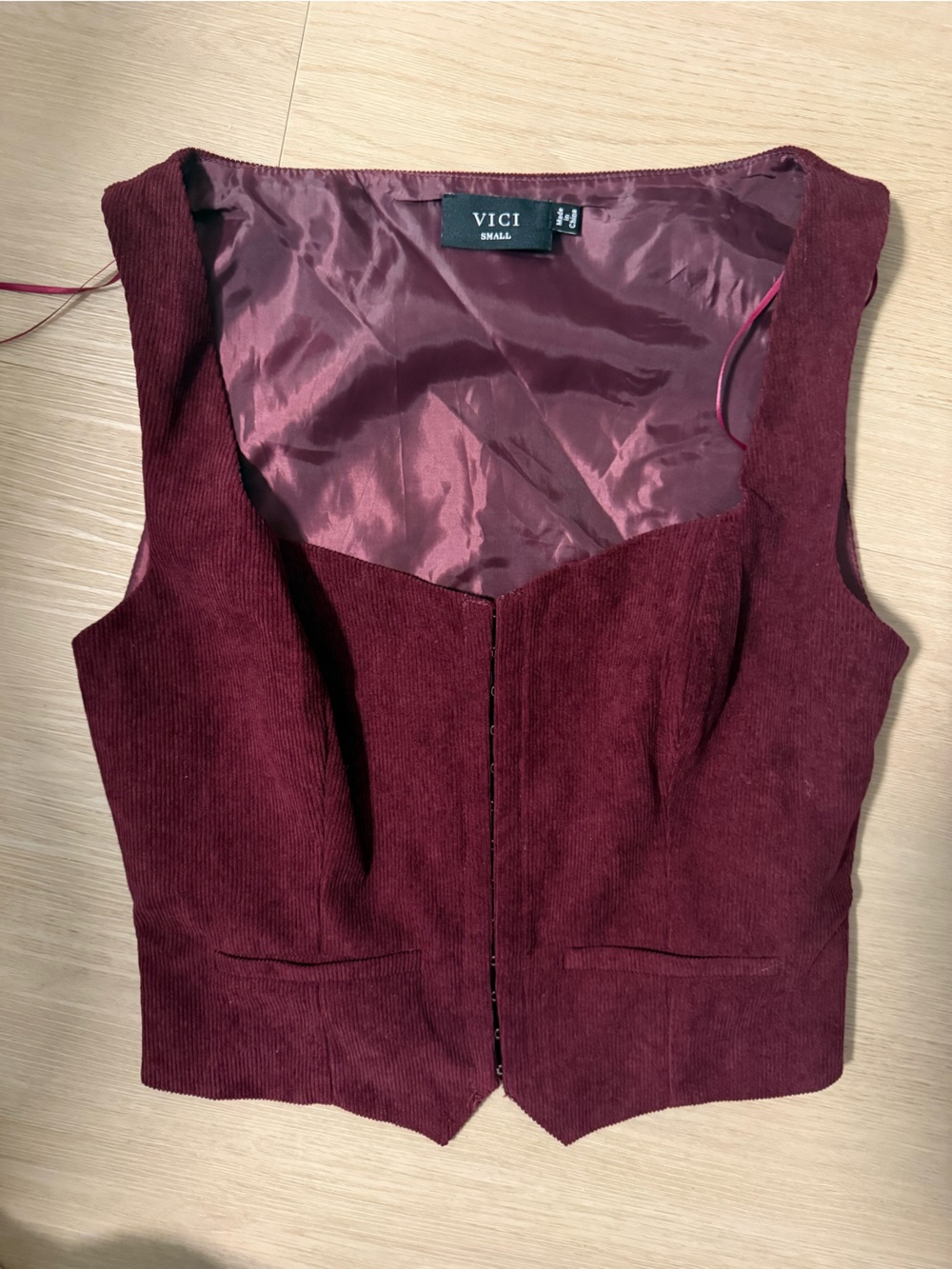 Vici Wine Red Cropped Vest with Satin Lining